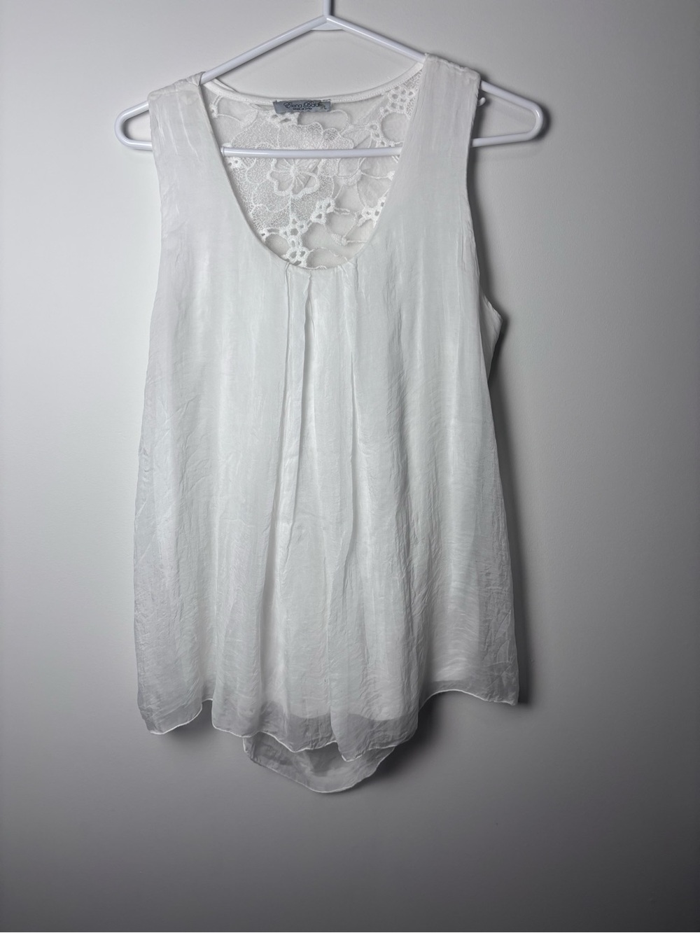 Elena Baldi sleeveless white silk tunic blouse Size L